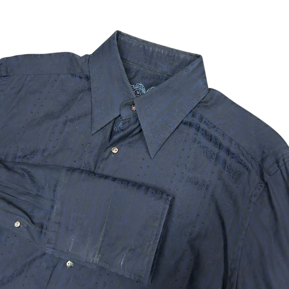 Robert Graham Shirt Mens Medium Blue Paisley Textured French Cuff Button Up